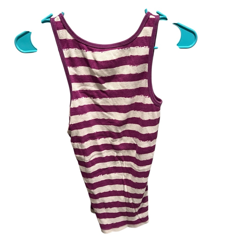 Old Navy purple‎ and White striped Ribbed Tank women’s medium - Picture 2 of 3
